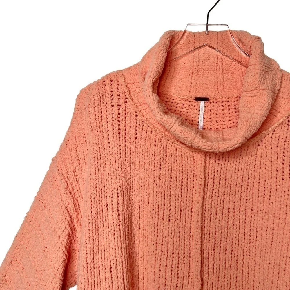 Free People Peach Be Yours Cozy Cowl Neck Women’s Balloon Sleeve Sweater Sz XS